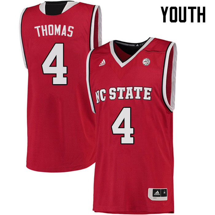 Youth #4 LJ Thomas NC State Wolfpack College Basketball Jerseys Sale-Red